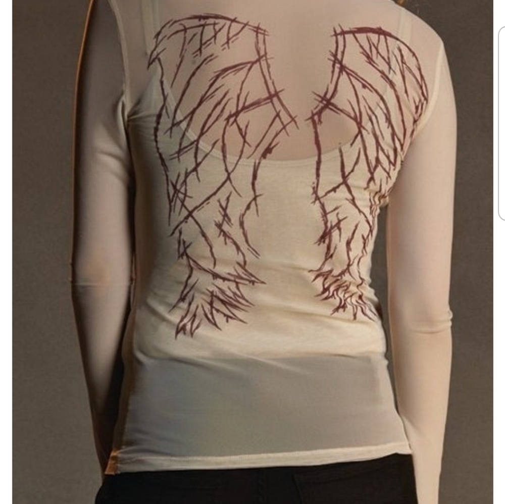 Ivory Mesh Long Sleeve with Angel Wings